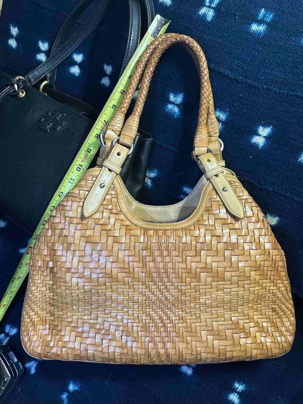Vintage ColeHaan Triangle Leather "Genevieve" woven shoulder bag purseFlorentine